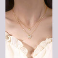 D&C Double Layer Clavicle Chain Necklace Jewelry Zircon Butterfly Pendant Necklace (Gold)